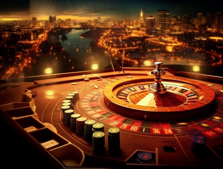 Tampilan permainan mesin slots dengan warna merah dan simbol keberuntungan